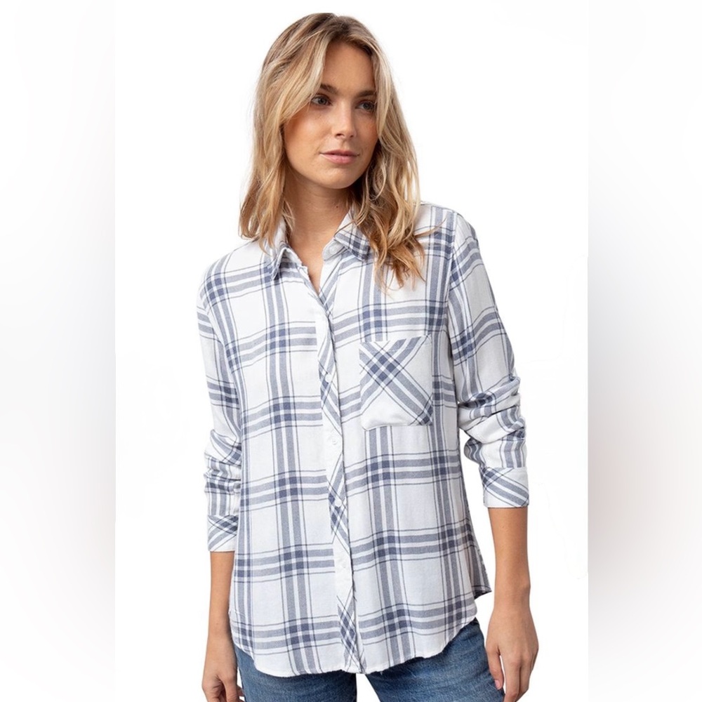 NWT Rails Hunter White Azure Coal Plaid Women's Button Down Shirt - XS